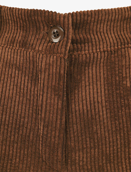 Pantalon uni en velours - Marron - 3