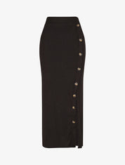 Jupe longue fendue en maille - Noir - 1