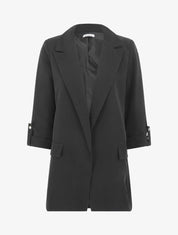 Blazer mi-long uni à manches retroussables - Noir - 5