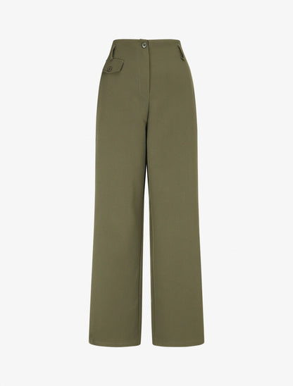 Pantalon uni à taille élastiquée - Kaki - 1