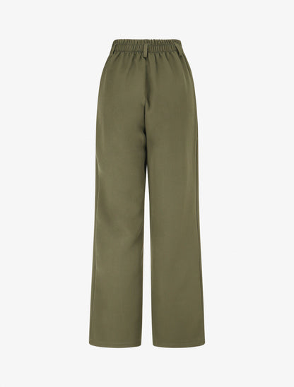 Pantalon uni à taille élastiquée - Kaki - 2