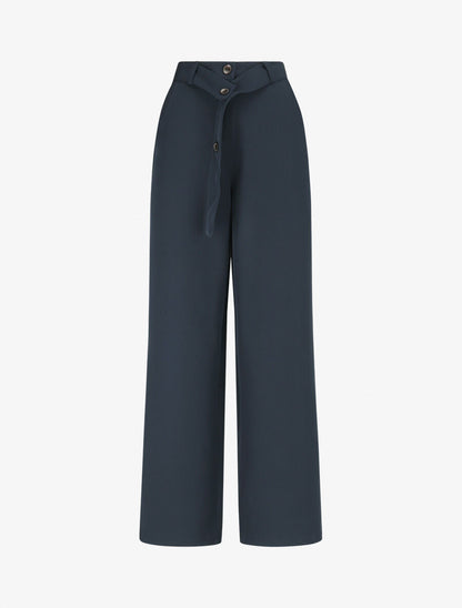 Pantalon ceinturé à taille élastiquée - Marine - 1