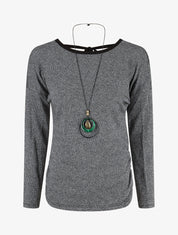 Pull fin à dos en V - Noir - 1