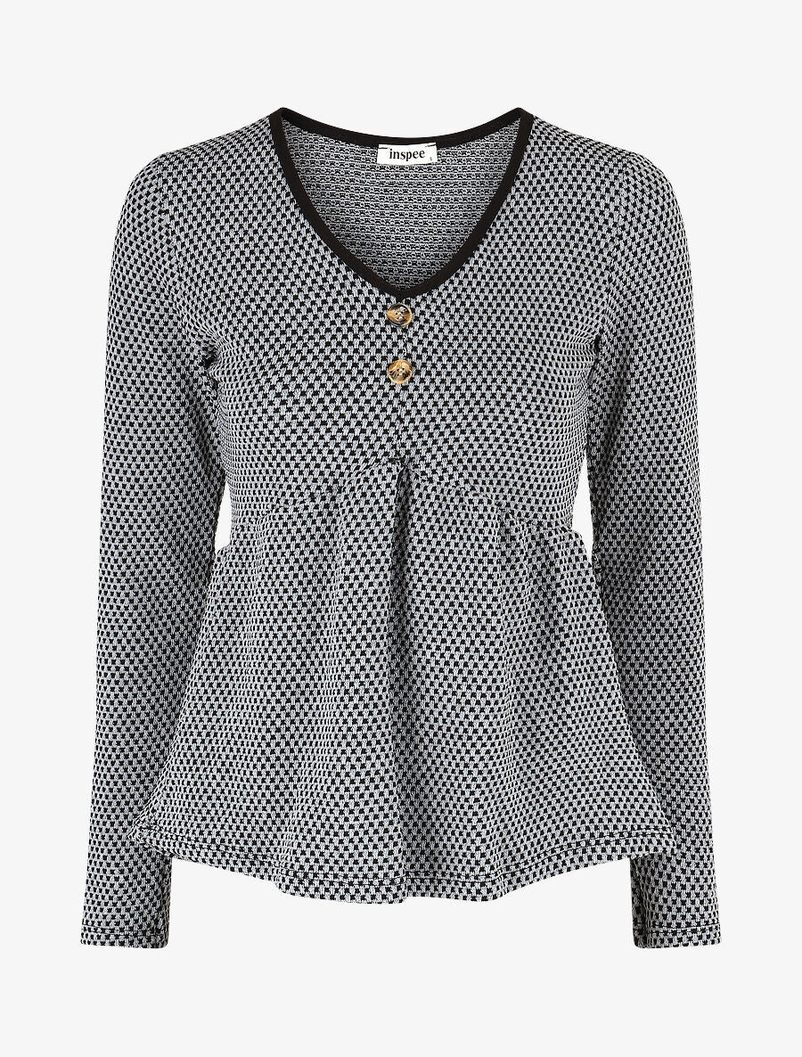 Pull imprimé fantaisie à col V - Noir - 1