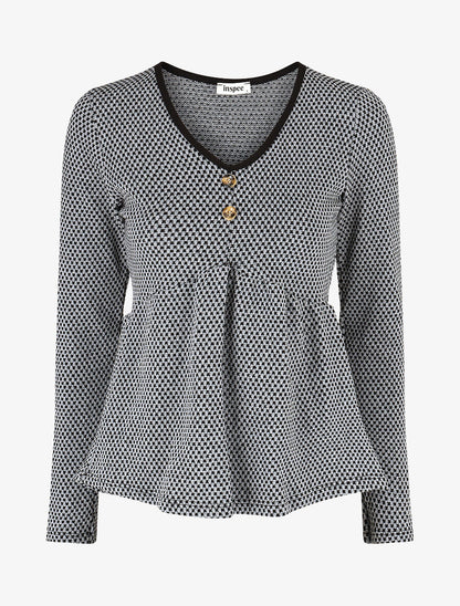 Pull imprimé fantaisie à col V - Noir - 1