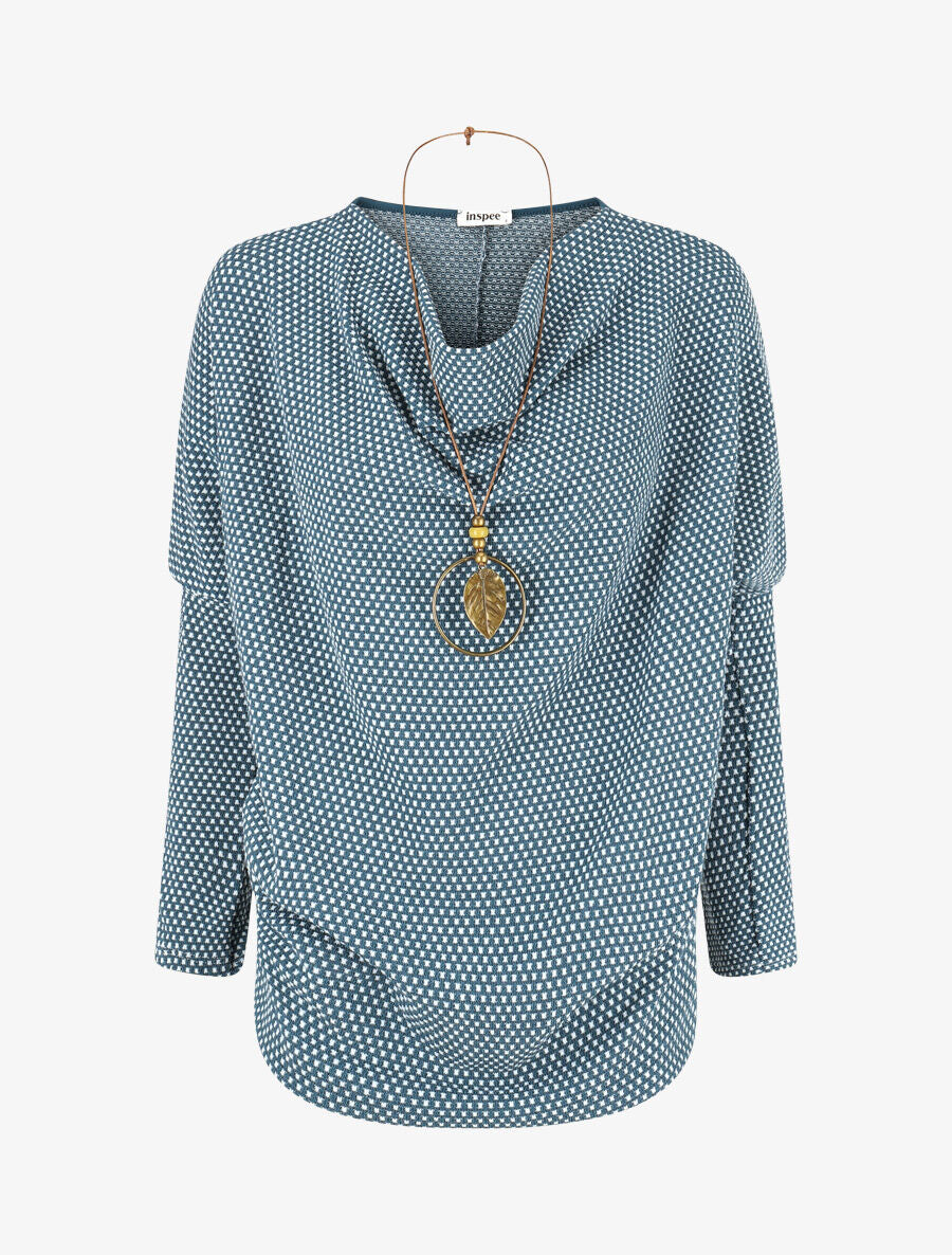 Pull imprimé fantaisie à col bénitier - Bleu canard - 4