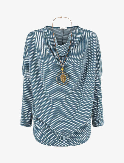 Pull imprimé fantaisie à col bénitier - Bleu canard - 4