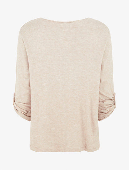 Pull fin à manches longues retroussables - Beige - 2