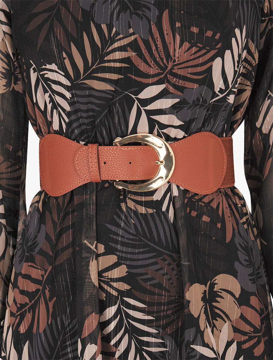 Robe légère en voile lamé imprimé feuilles tropicales - Noir - 3