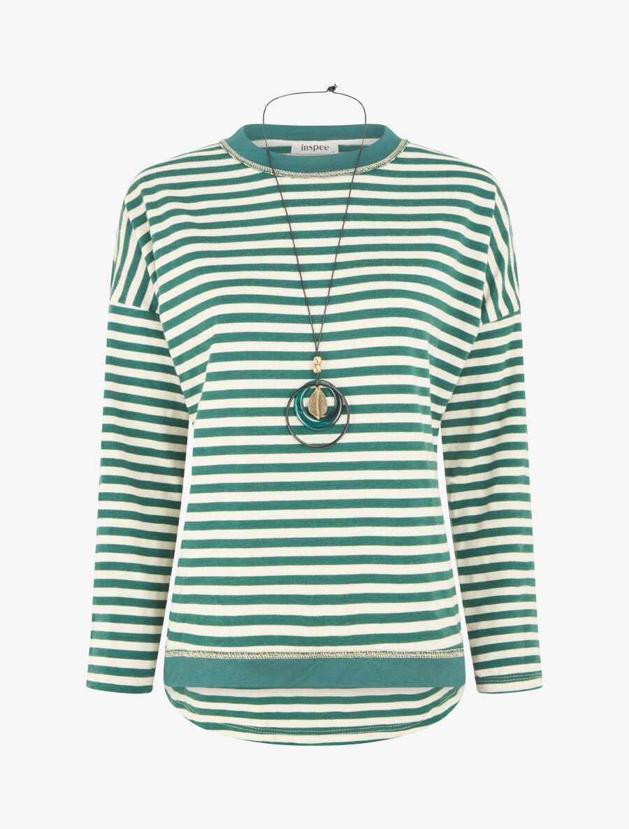Pull rayé irisé à col rond - Vert sapin - 1