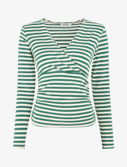Pull rayé irisé à col cache-coeur - Vert sapin - 1