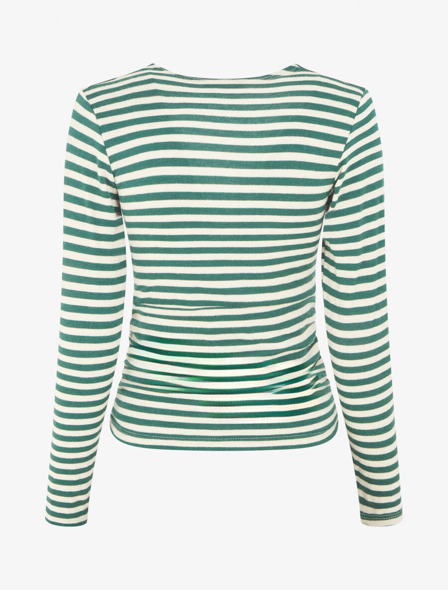 Pull rayé irisé à col cache-coeur - Vert sapin - 2