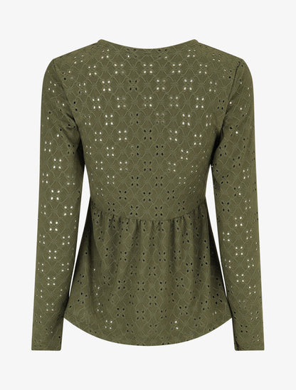 Blouse unie et ajourée - Kaki - 2