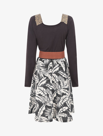 Robe bimatière à col à bandes élastiquées stylisées - Noir - 2
