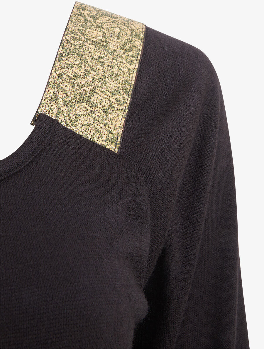 Robe bimatière à col à bandes élastiquées stylisées - Kaki - 3