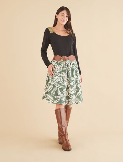 Robe bimatière à col à bandes élastiquées stylisées - Kaki - 4