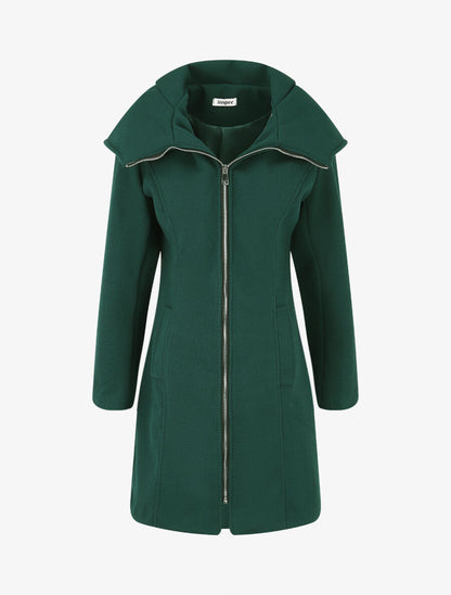 Manteau texturé et zippé à capuche - Vert sapin - 1