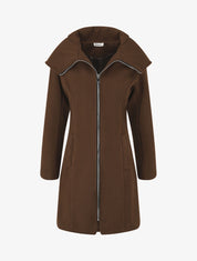 Manteau texturé et zippé à capuche - Marron - 1