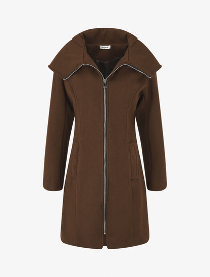 Manteau texturé et zippé à capuche - Marron - 1
