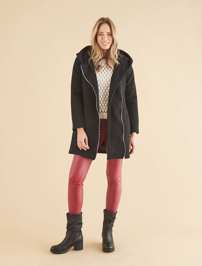 Manteau zippé à poches contrastantes en simili - Noir - 4