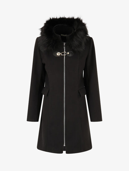Manteau long unie zippée - Noir - 1
