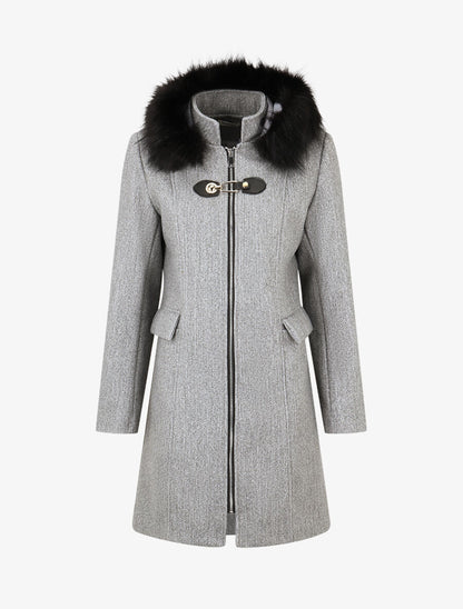 Manteau long unie zippée - Gris - 1
