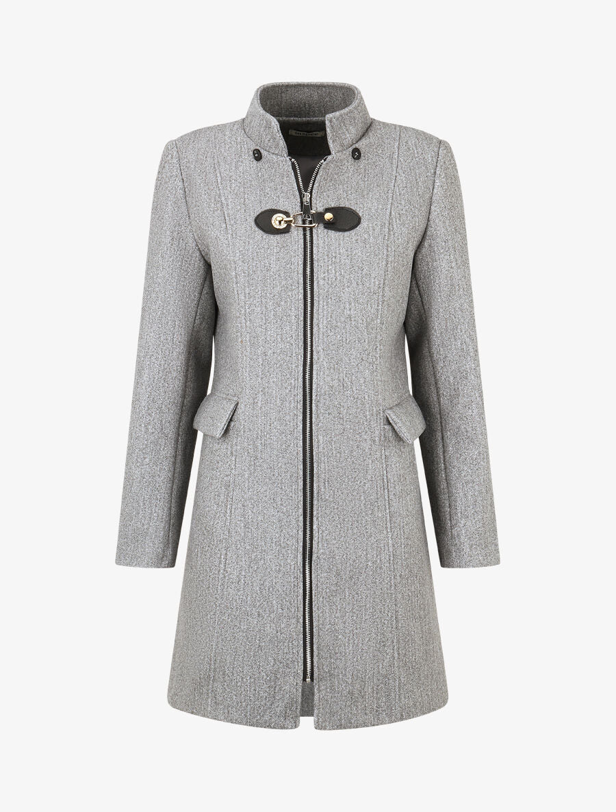Manteau long unie zippée - Gris - 4