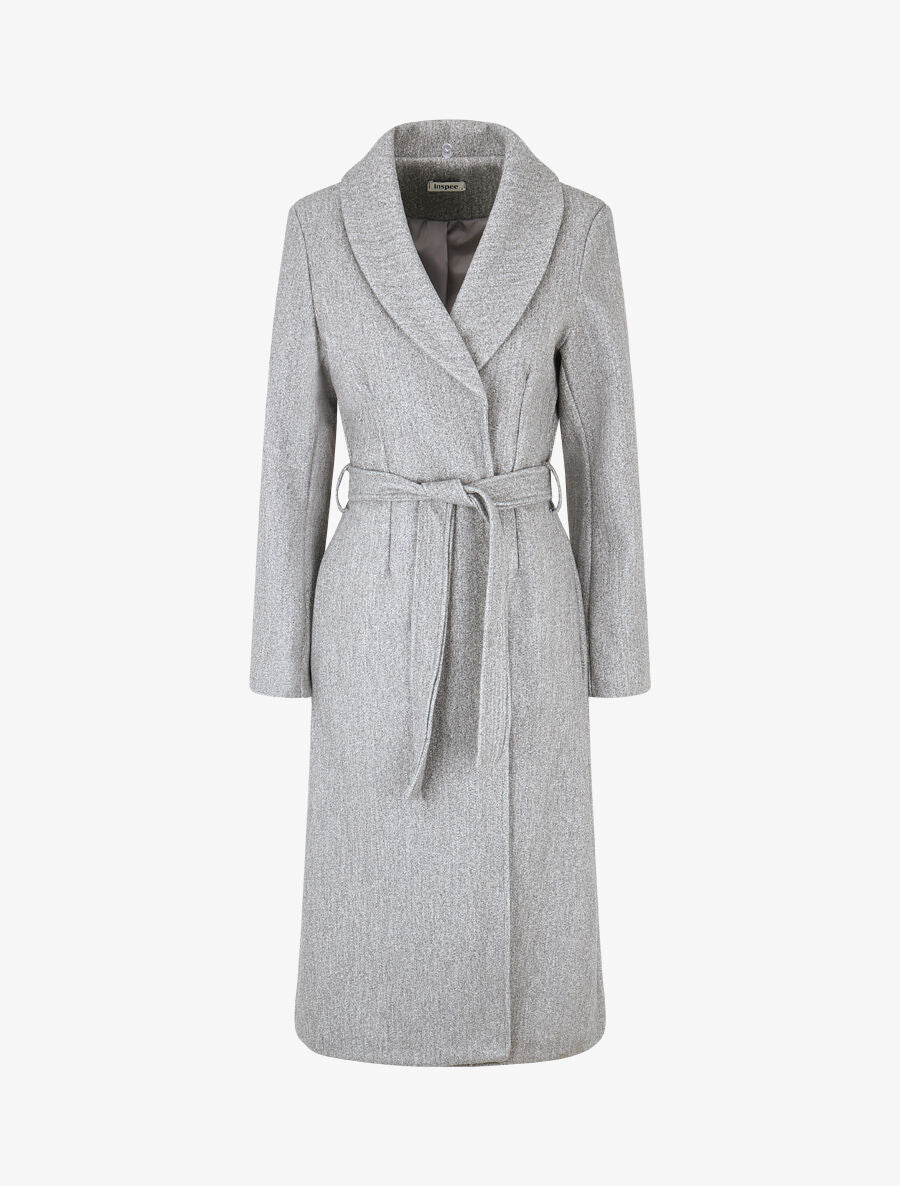 Manteau long à col en fourrure synthétique - Gris - 4