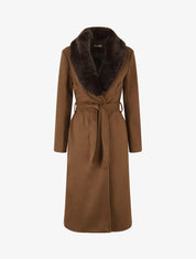 Manteau long à col en fourrure synthétique - Marron - 1