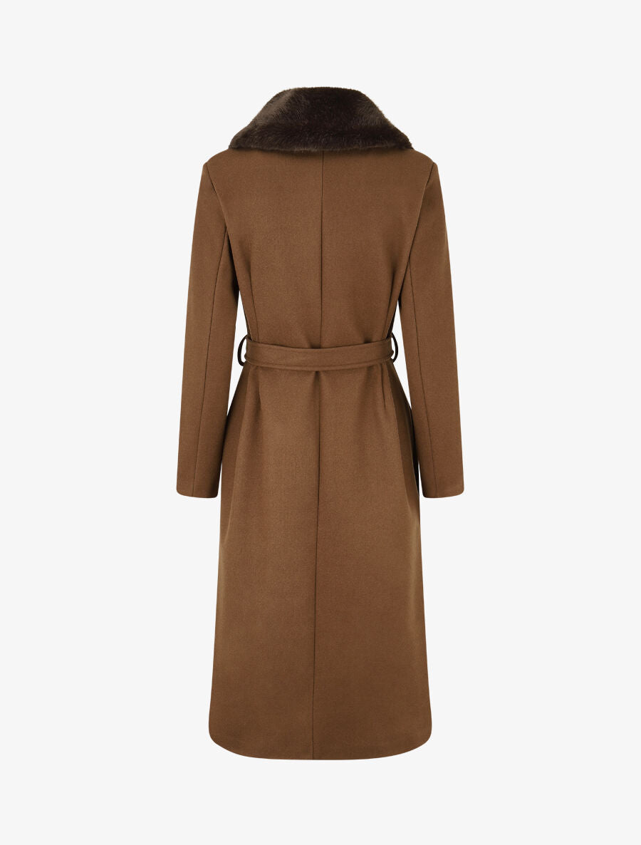 Manteau long à col en fourrure synthétique - Marron - 2