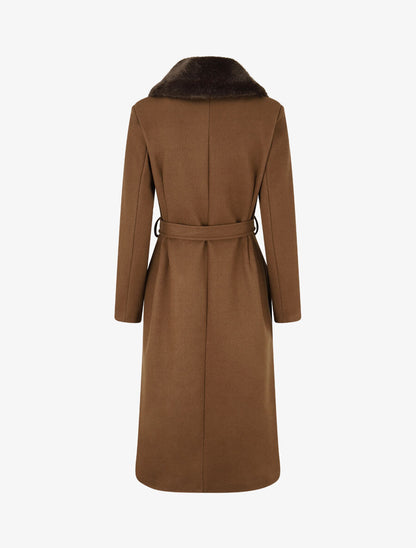 Manteau long à col en fourrure synthétique - Marron - 2