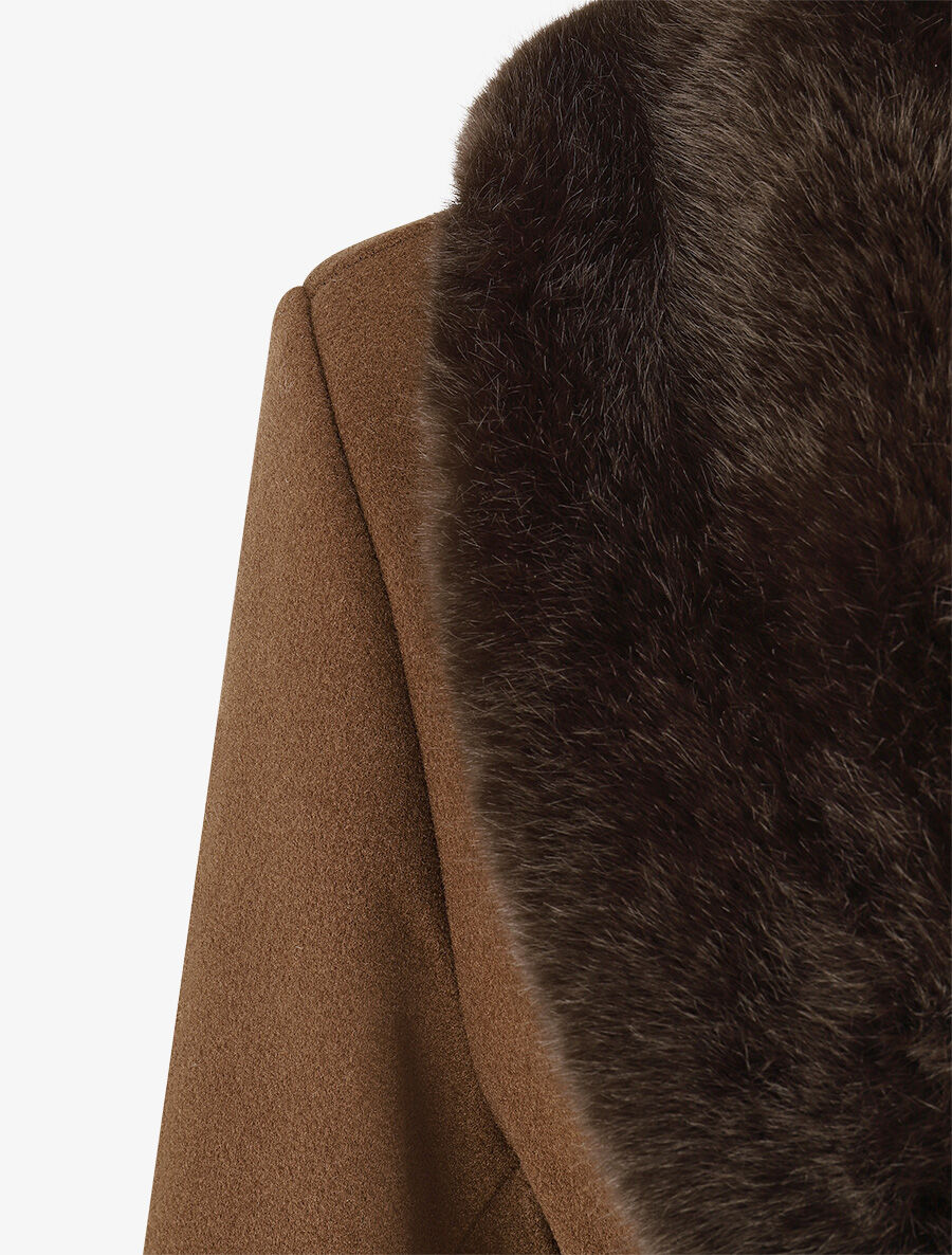 Manteau long à col en fourrure synthétique - Marron - 3