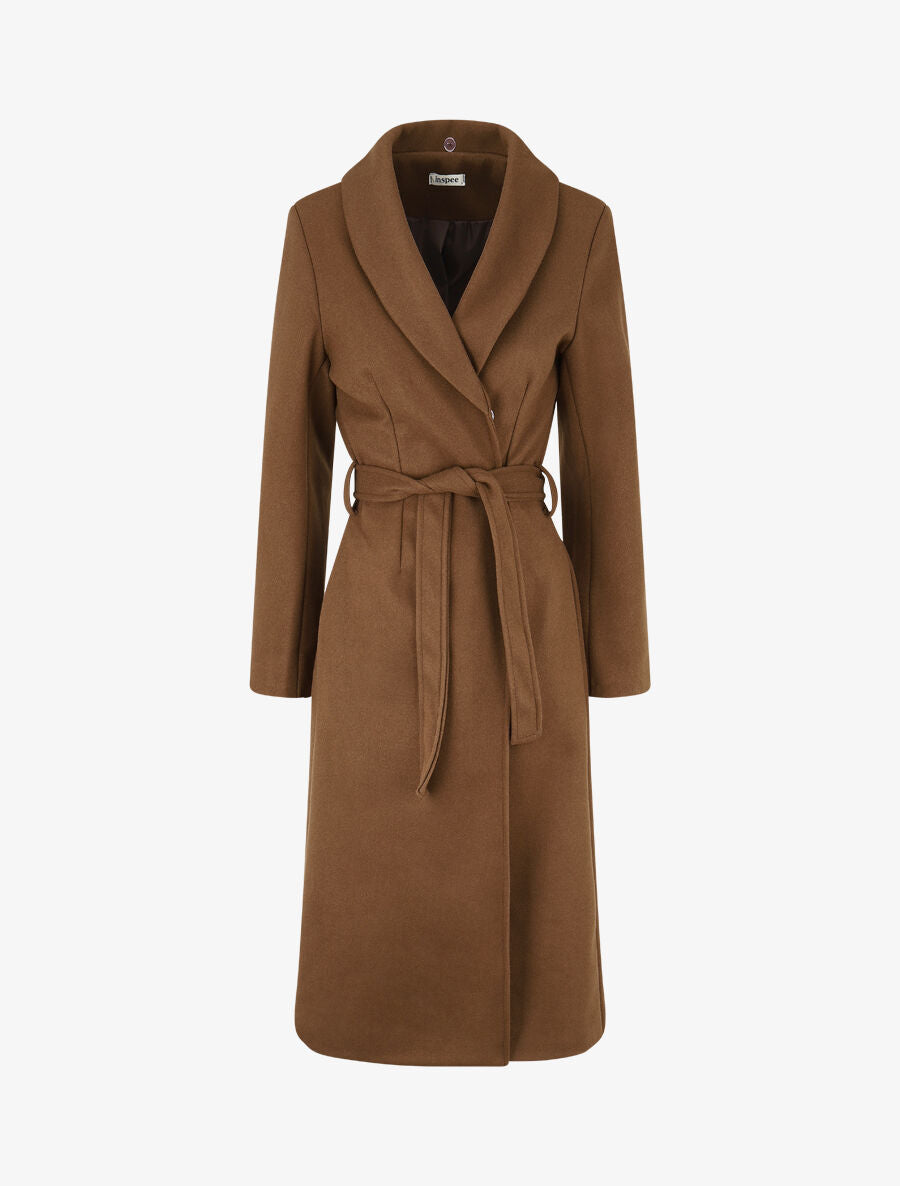 Manteau long à col en fourrure synthétique - Marron - 4