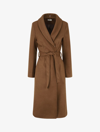 Manteau long à col en fourrure synthétique - Marron - 4