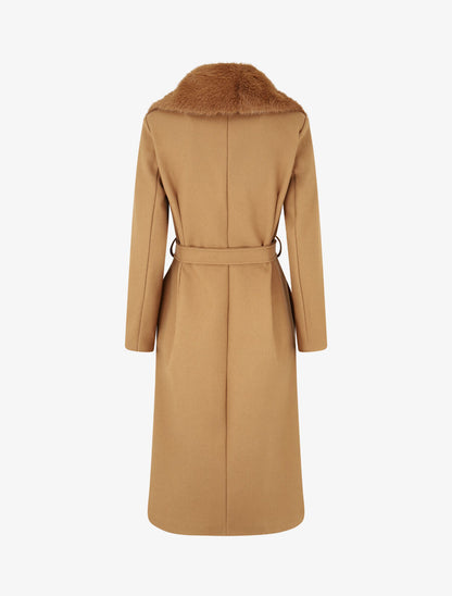 Manteau long à col en fourrure synthétique - Camel - 2