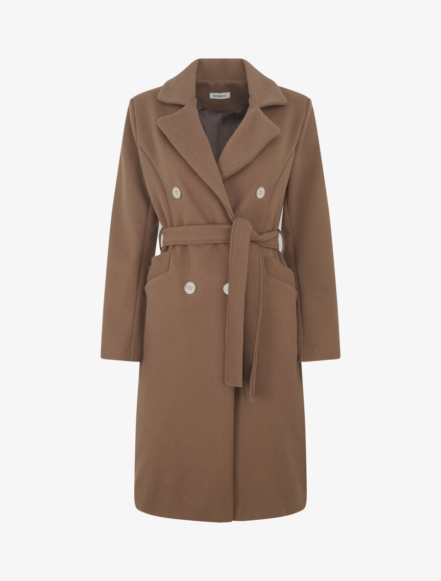 Manteau uni à boutons décoratifs - Marron - 1