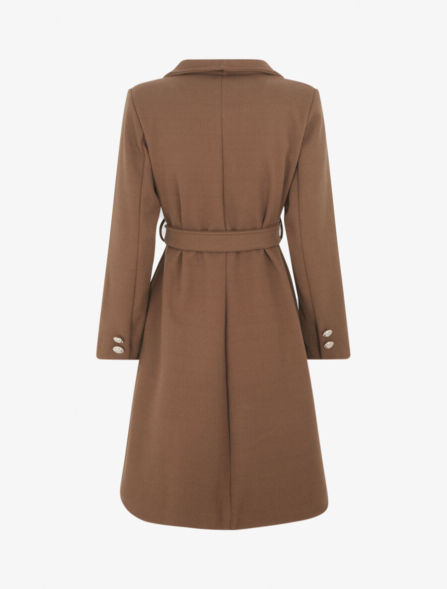 Manteau long uni à boutons marins dorés - Marron - 2