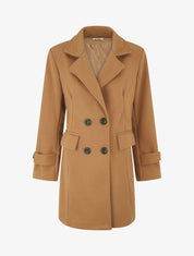 Manteau long uni à col cranté - Camel - 1