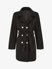 Manteau long à fermeture boutonnée dorée - Noir - 1