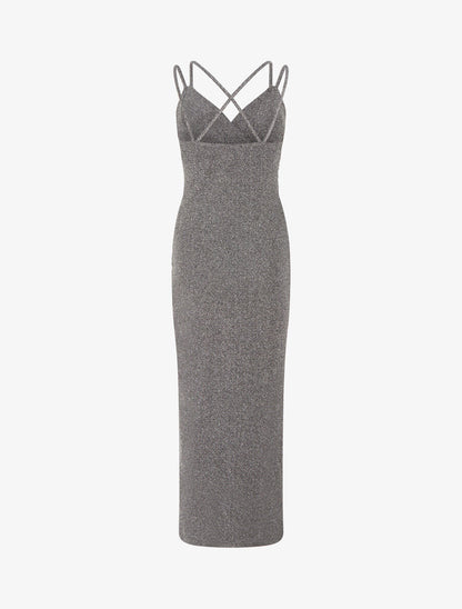 Robe longue irisée à bretelles croisées - Argent - 2