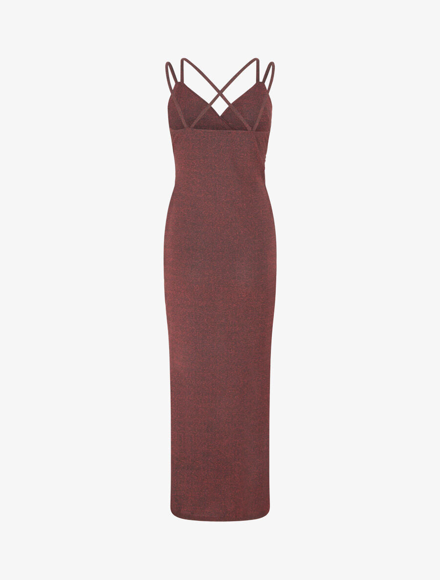 Robe longue irisée à bretelles croisées - Rouge - 2