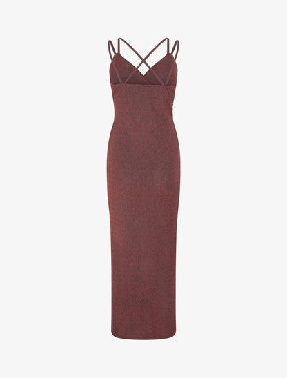 Robe longue irisée à bretelles croisées - Rouge - 2