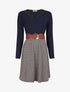 Robe patineuse à jupe irisée et imprimé zig-zag - Marine - 1