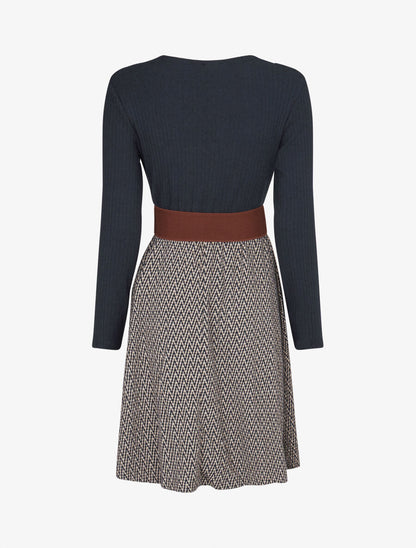Robe patineuse à jupe irisée et imprimé zig-zag - Marine - 2