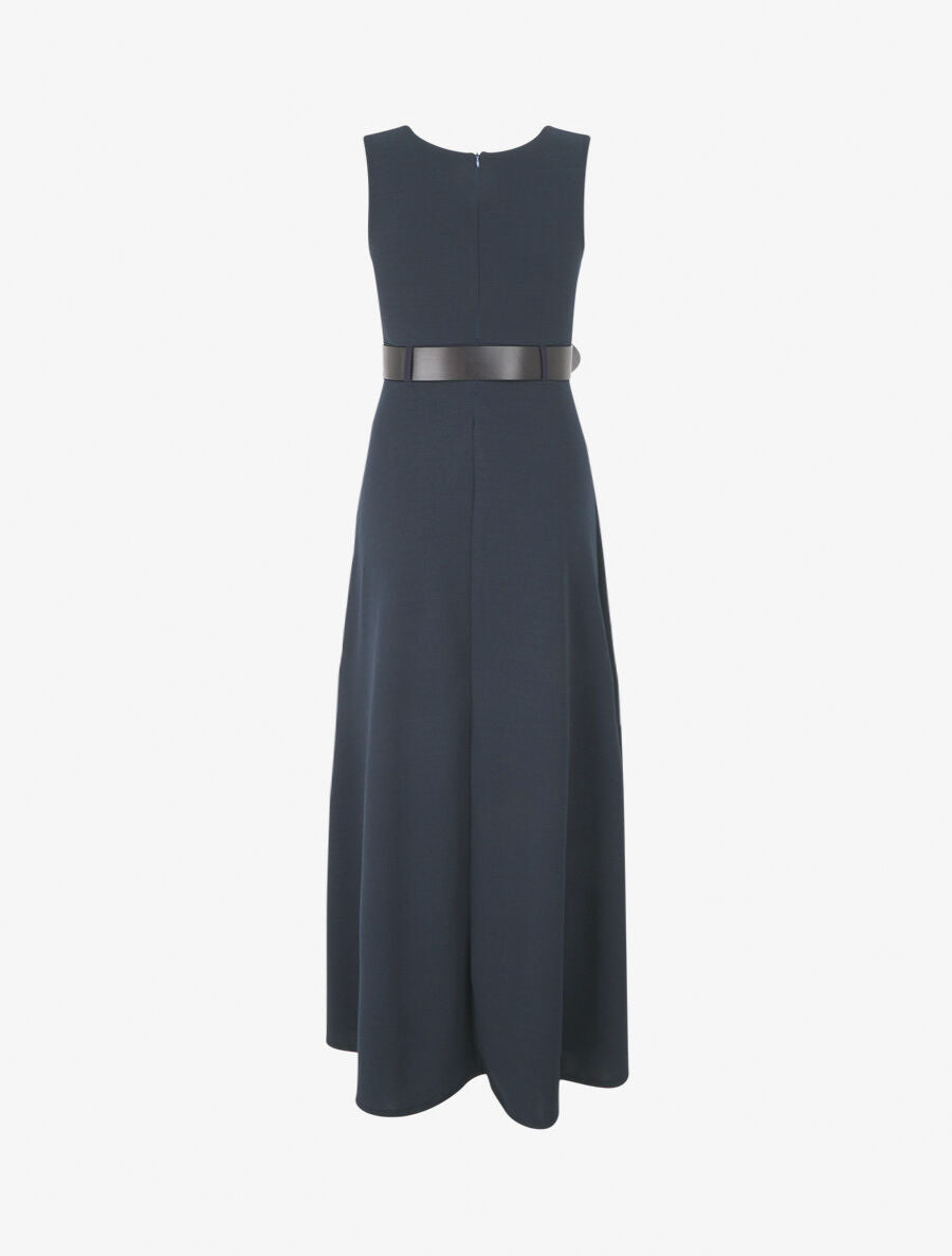Robe longue unie style portefeuille - Marine - 2