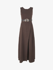 Robe longue unie style portefeuille - Marron - 4