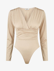 Body uni strassé à col cache-coeur - Beige - 1