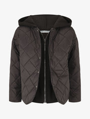 Doudoune mi-longue à empiècement sweat - Noir - 1