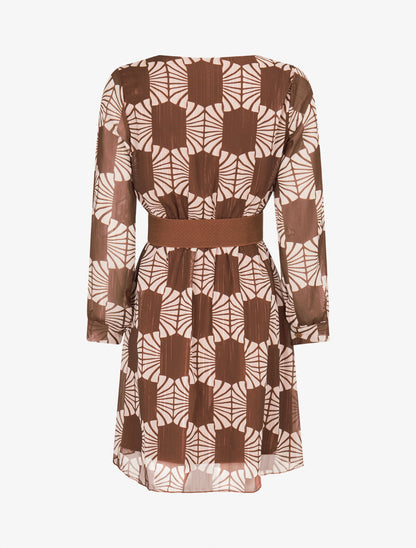 Robe légère en voile lamé imprimé marguerites stylisées - Marron - 2