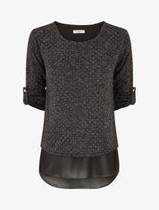 Pull fin superposé et strassé - Noir chiné - 1